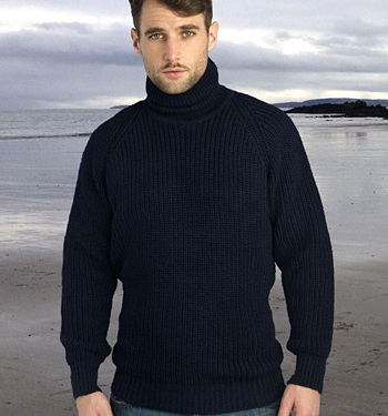 Mens Irish Ribbed Turtleneck Sweater by Aran Crafts