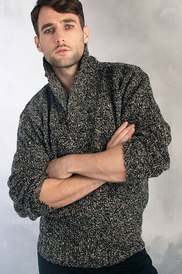 Aran Crafts Mens Shawl Collar Sweater Donegal Fleece Aran Pullover