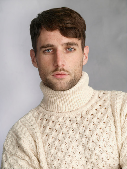 Aran Crafts Irish Mens Wool Aran Polo Turtleneck Sweater