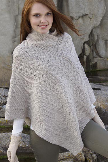 Aran Crafts Irish Aran Wool Sweater Womens Cape Poncho Ruana Sweater