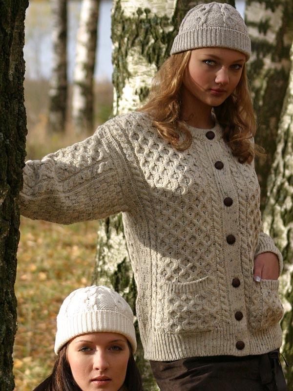 Aran Crafts Irish Aran Wool Sweater Womens Traditional Buttoned Cardigan With Pockets Sweater