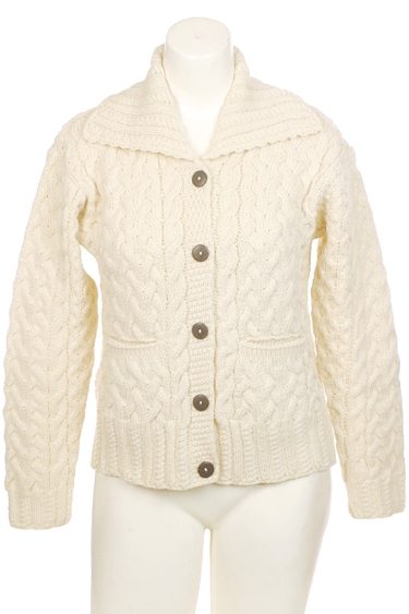 Carraig Donn Irish Aran Womens Wool Cable Knit Buttoned  Cardigan Sweater