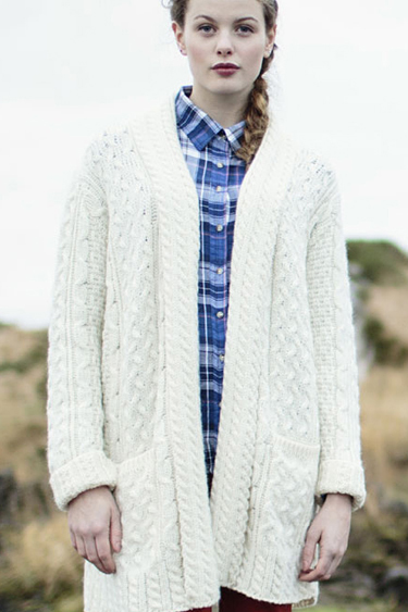 Carraig Donn Irish Aran Wool Sweater Womens Cable Knit Vneck Boyfriend Buttoned Cardigan Sweater