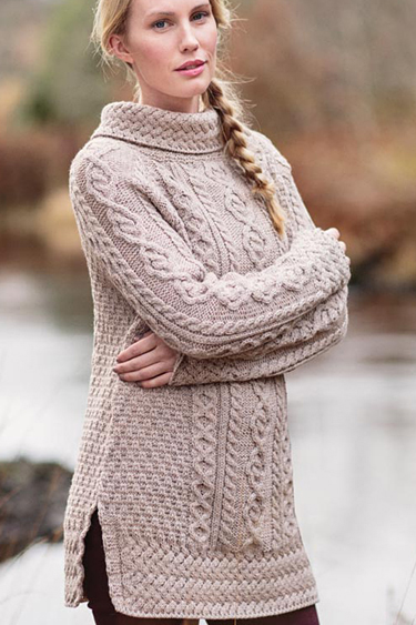 Carraig Donn Irish Aran Wool Sweater Womens Merino Wrap With Pockets Sweater