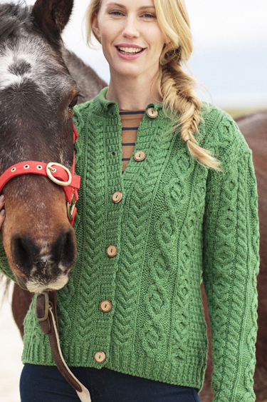 Carraig Donn Irish Aran Wool Sweater Womens Cable Knit Vneck Boyfriend Buttoned Cardigan Sweater