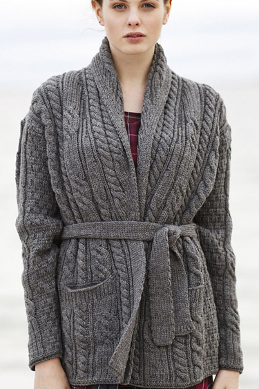 Carraig Donn Irish Aran Wool Sweater Womens Cable Knit Belted Cardigan Sweater