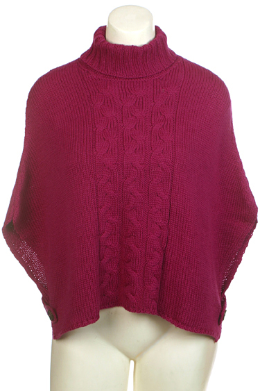 Ireland's Eye Womens Cable Knit Turtleneck Chrug Merino Wool Sweater Poncho Cape
