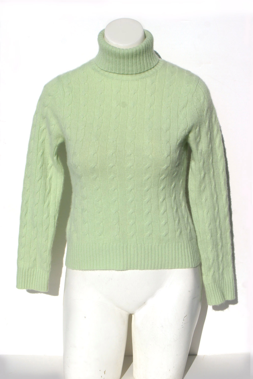Thrift Shop Sweater Second Hand L Brand Womens Medium Cable Knit Green Turtleneck Cashmere