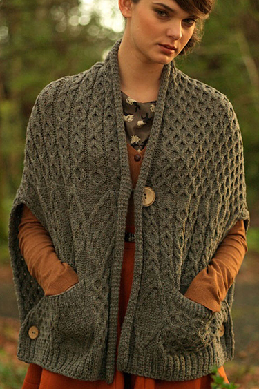 Carraig Donn Irish Aran Wool Sweater Womens Cable Knit Wrap With Pockets Cardigan Sweater