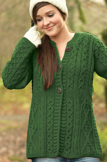 Carraig Donn Irish Aran Wool Sweater Womens Cable Knit Buttoned Cardigan Sweater